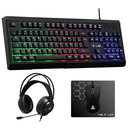 Pack Gaming G-Lab Barium 4 en 1 Clavier + Souris + Casque + Tapis