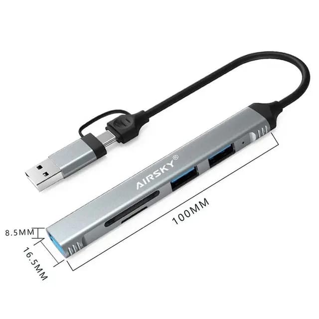 Hub USB Airsky HC-77 4 en 1 USB-a/USB-C Gris