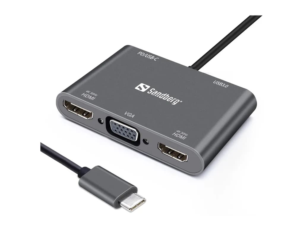 Sandberg Docking Station USB-C 2XHDMI+1XVGA+USB+PD