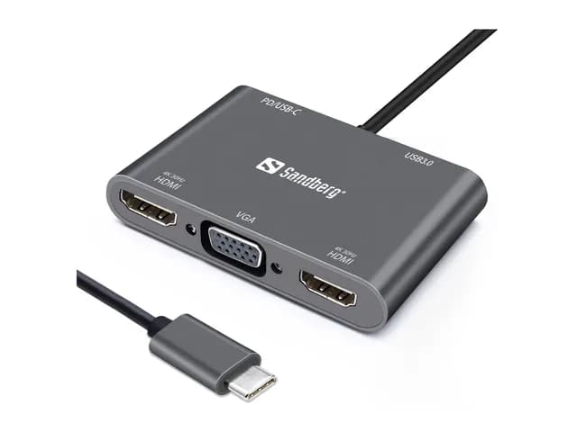Sandberg Docking Station USB-C 2XHDMI+1XVGA+USB+PD